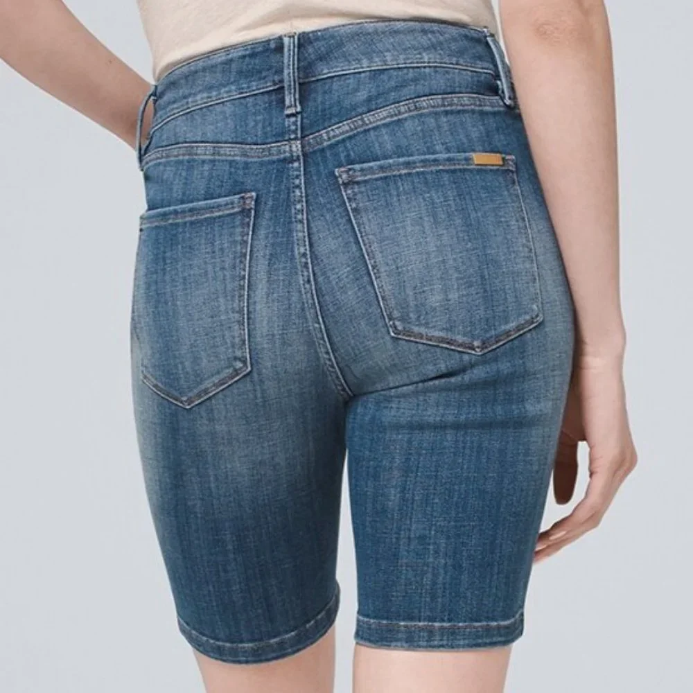 WHBM Everyday Soft Denim High-Rise Embroidered Bermuda Shorts 14 - Picture 2 of 7